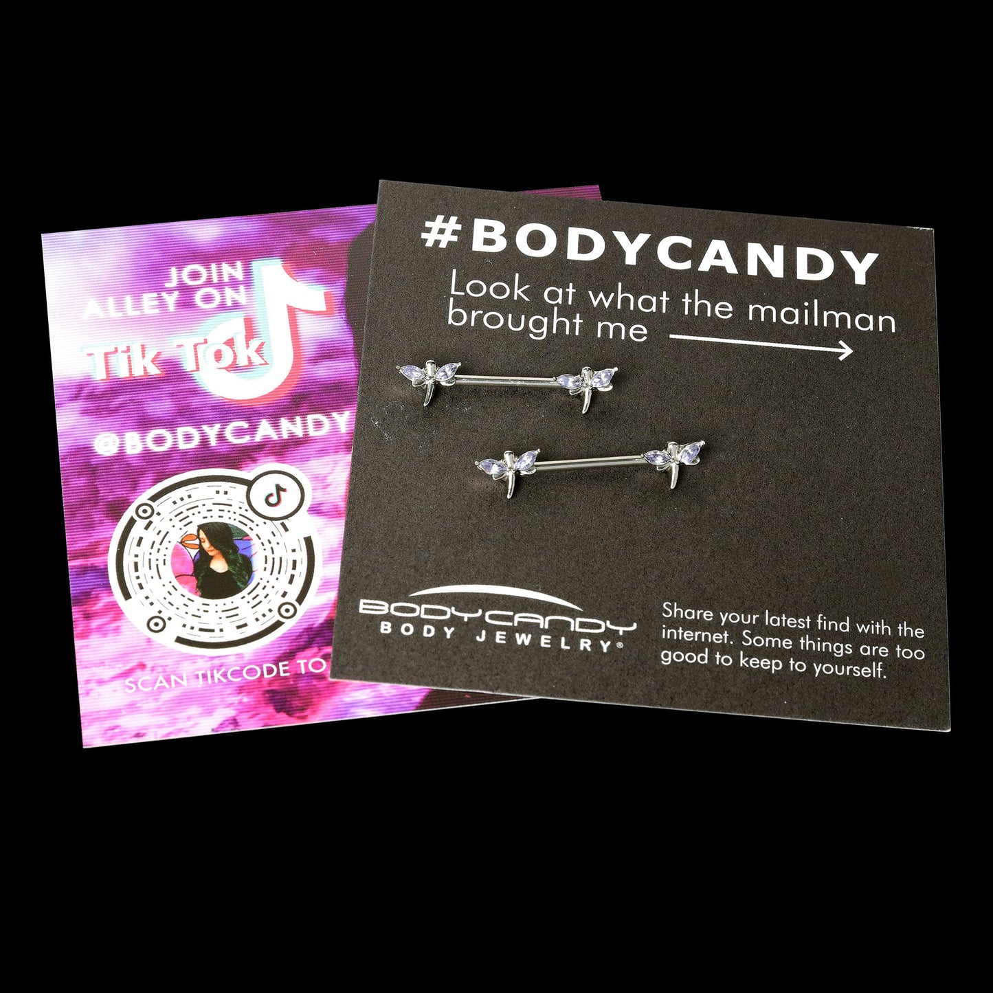 14G 5/8 Purple Gem Simple Styled Dragonfly Barbell Nipple Ring Set