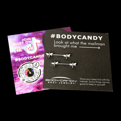 14G 5/8 White Faux Opal Styled Dragonfly Barbell Nipple Ring Set