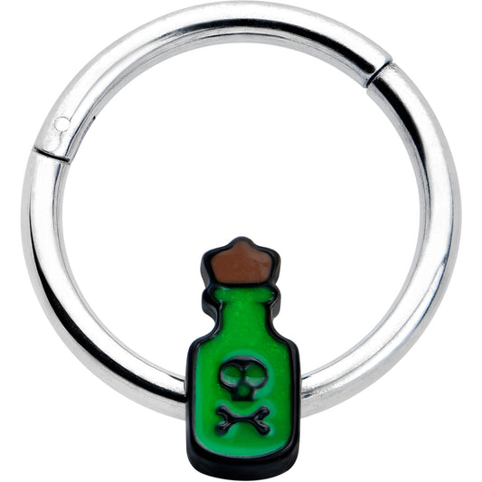 16G 3/8 Poison Green Bottle Glow in the Dark Hinged Segment Ring