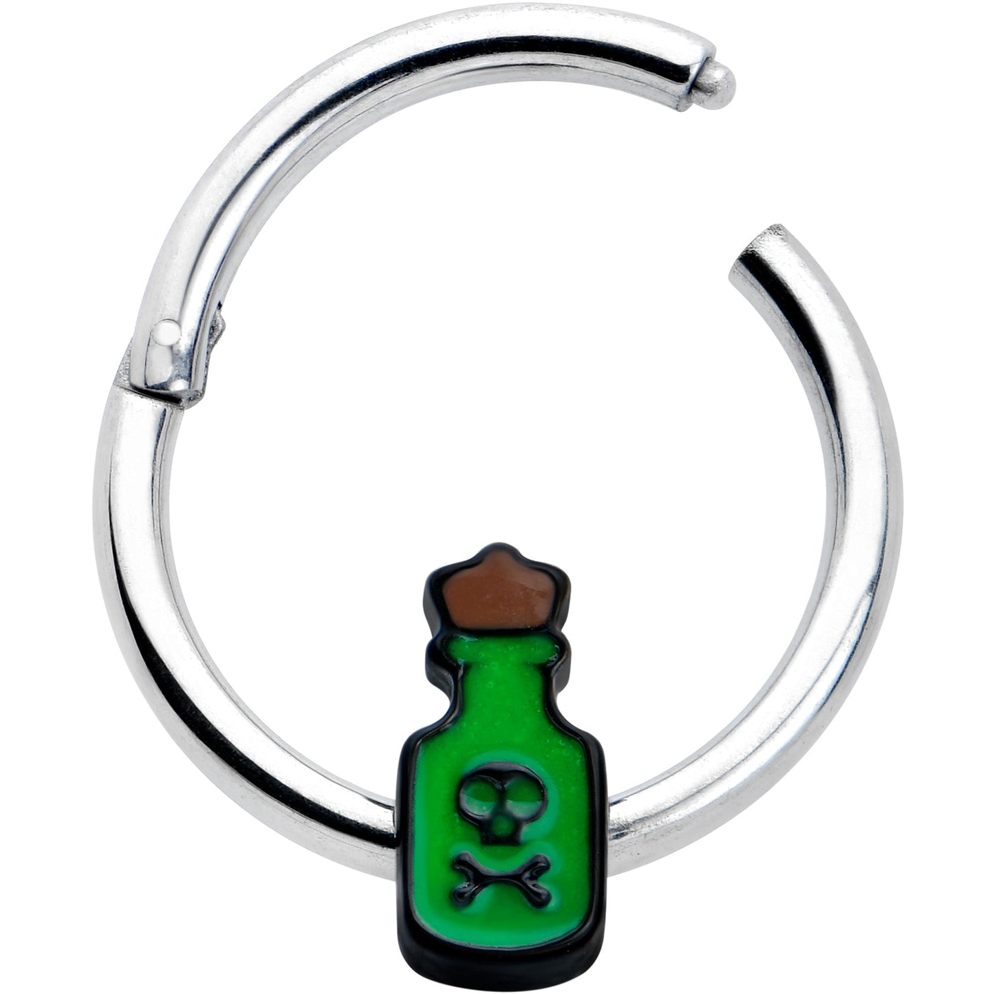 16G 3/8 Poison Green Bottle Glow in the Dark Hinged Segment Ring