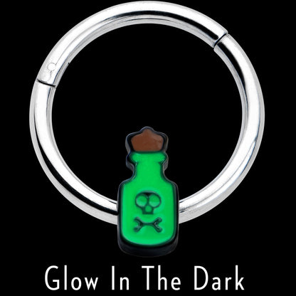 16G 3/8 Poison Green Bottle Glow in the Dark Hinged Segment Ring