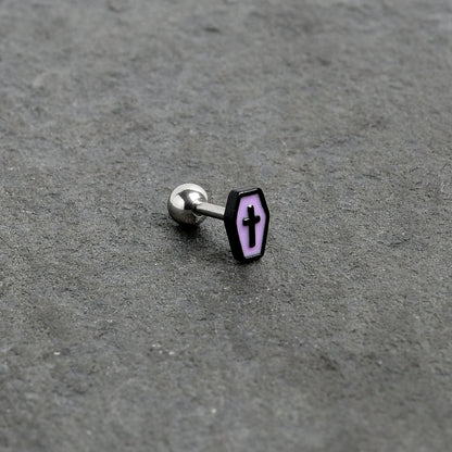 16G 1/4 Creepy Coffin Lt Purple Glow in Dark Cartilage Earring