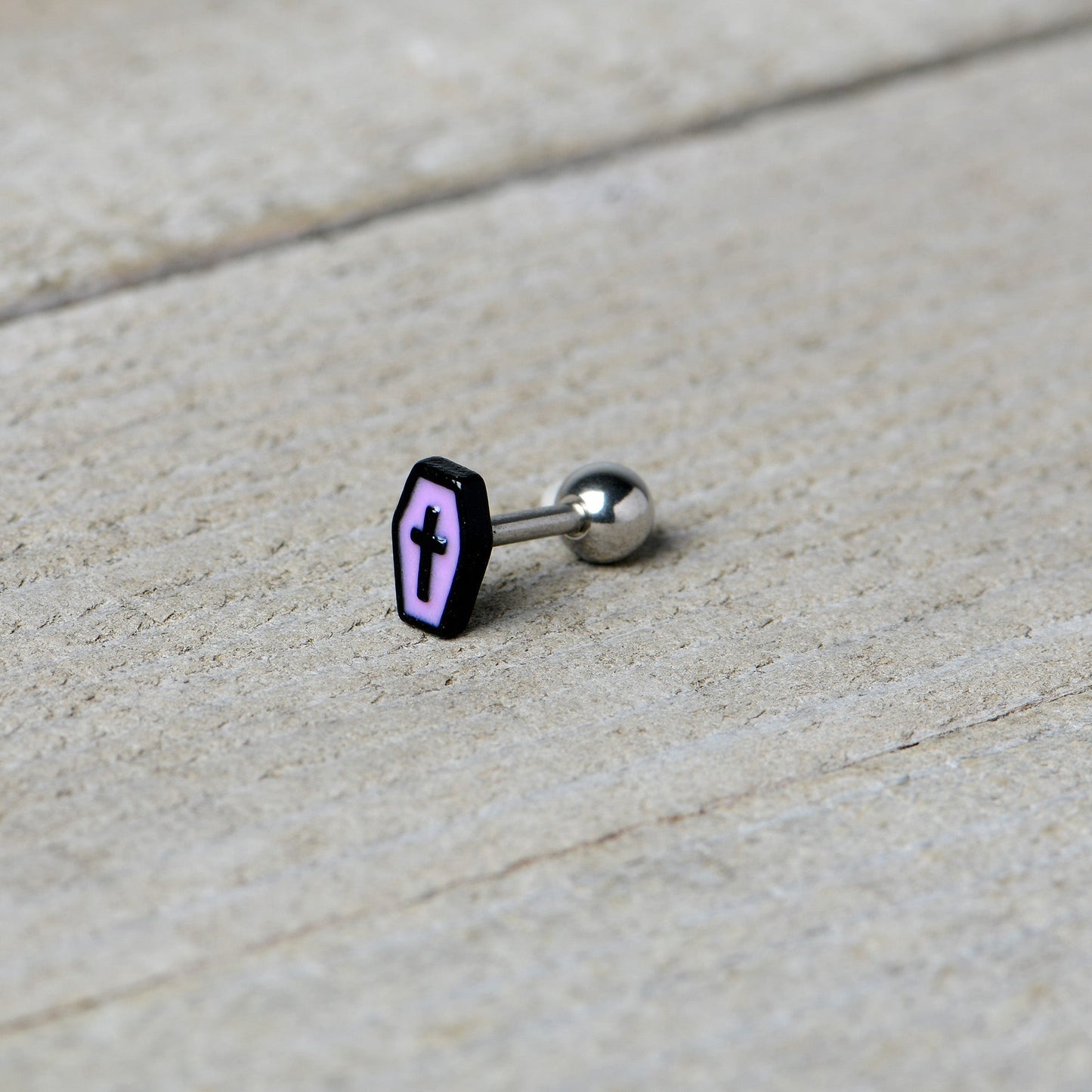 16G 1/4 Creepy Coffin Lt Purple Glow in Dark Cartilage Earring