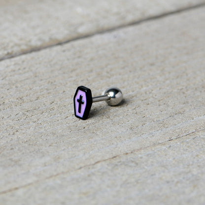 16G 1/4 Creepy Coffin Lt Purple Glow in Dark Cartilage Earring