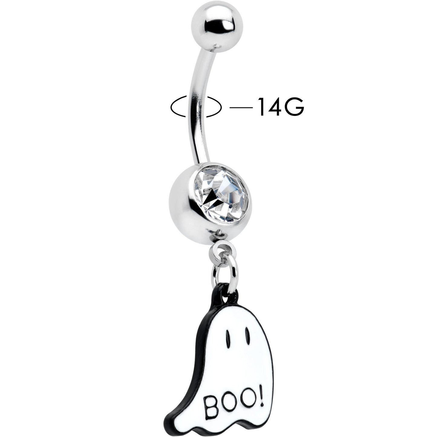 Clear Gem White Ghost Glow in the Dark Halloween Dangle Belly Ring