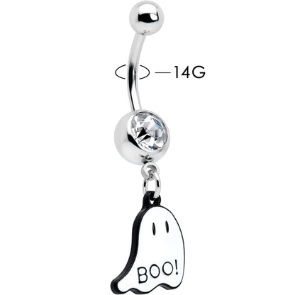 Clear Gem White Ghost Glow in the Dark Halloween Dangle Belly Ring