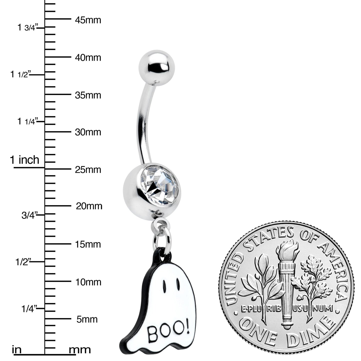 Clear Gem White Ghost Glow in the Dark Halloween Dangle Belly Ring