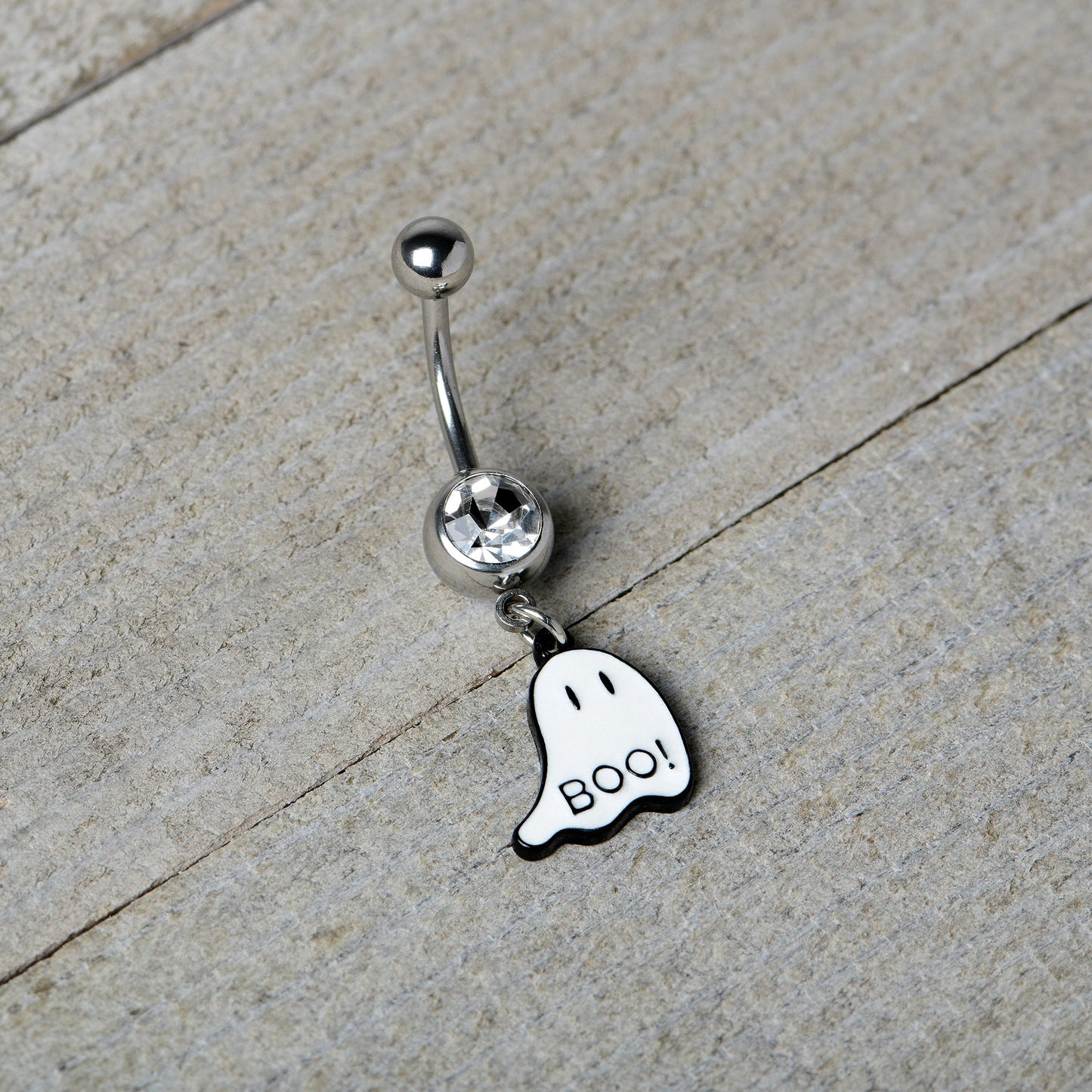 Clear Gem White Ghost Glow in the Dark Halloween Dangle Belly Ring