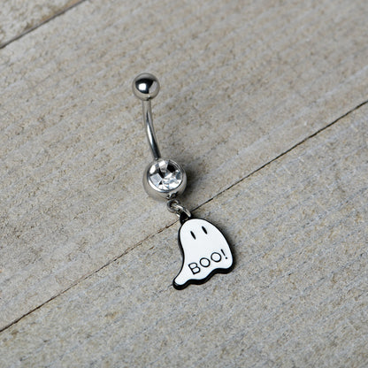 Clear Gem White Ghost Glow in the Dark Halloween Dangle Belly Ring