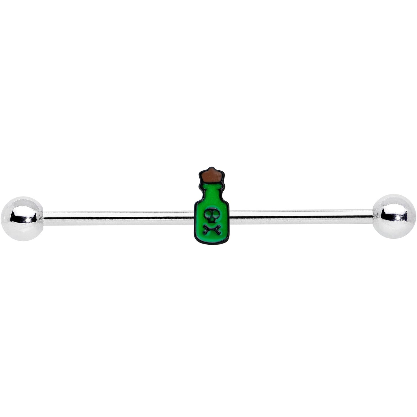 14G Poison Green Bottle Glow in the Dark Industrial Barbell 38mm