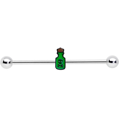 14G Poison Green Bottle Glow in the Dark Industrial Barbell 38mm