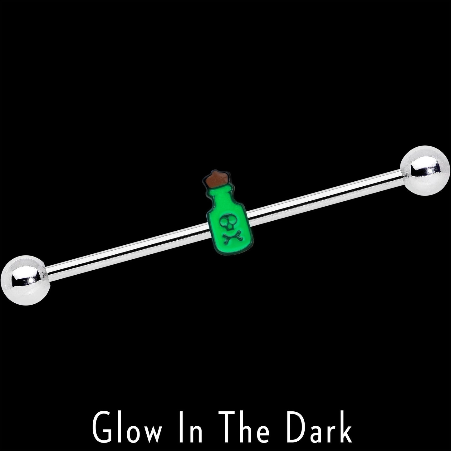 14G Poison Green Bottle Glow in the Dark Industrial Barbell 38mm