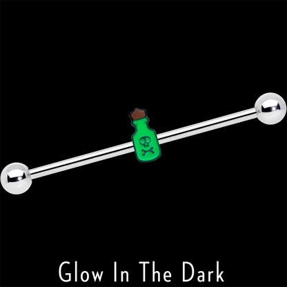 14G Poison Green Bottle Glow in the Dark Industrial Barbell 38mm