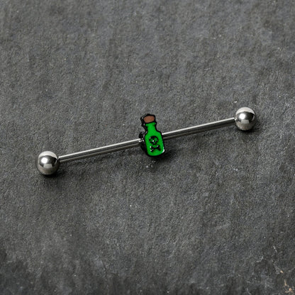 14G Poison Green Bottle Glow in the Dark Industrial Barbell 38mm