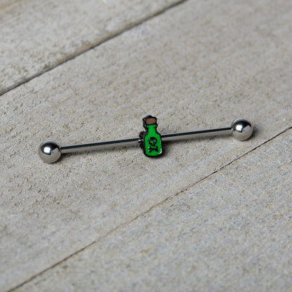 14G Poison Green Bottle Glow in the Dark Industrial Barbell 38mm