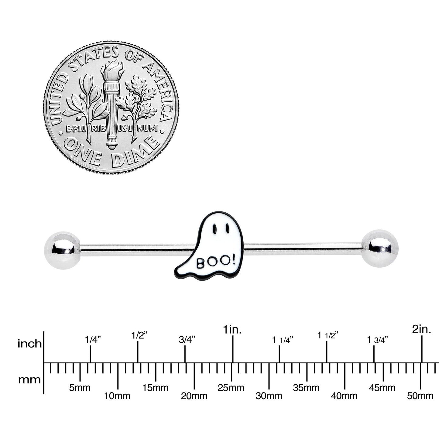 14G Halloween White Ghost Glow in the Dark Industrial Barbell 38mm