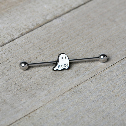 14G Halloween White Ghost Glow in the Dark Industrial Barbell 38mm