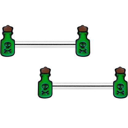 14G 9/16 Poison Green Bottle Glow in Dark Barbell Nipple Ring Set