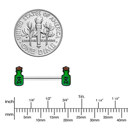 14G 9/16 Poison Green Bottle Glow in Dark Barbell Nipple Ring Set