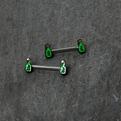 14G 9/16 Poison Green Bottle Glow in Dark Barbell Nipple Ring Set