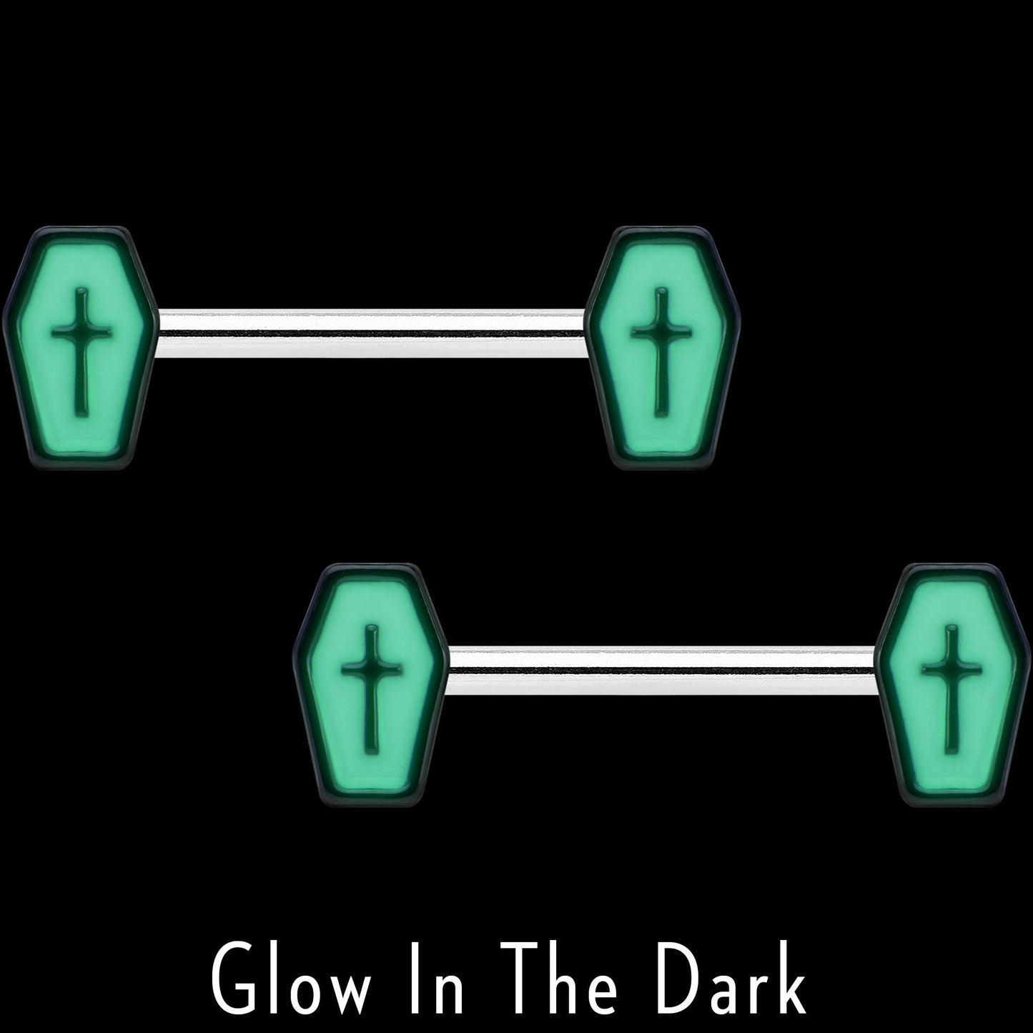 14G 9/16 Creepy Coffin Lt Purple Glow in the Dark Nipple Ring Set