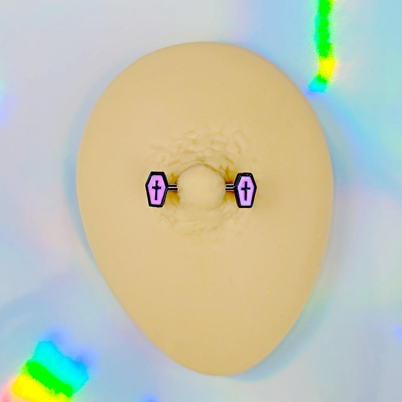 14G 9/16 Creepy Coffin Lt Purple Glow in the Dark Nipple Ring Set