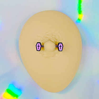 14G 9/16 Creepy Coffin Lt Purple Glow in the Dark Nipple Ring Set