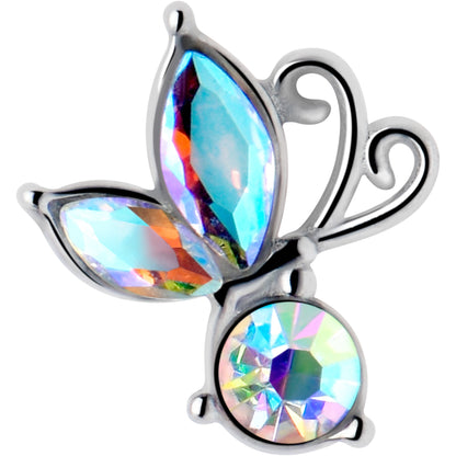 Aurora Gem Fleur de Lis Butterfly Barbell Tongue Ring