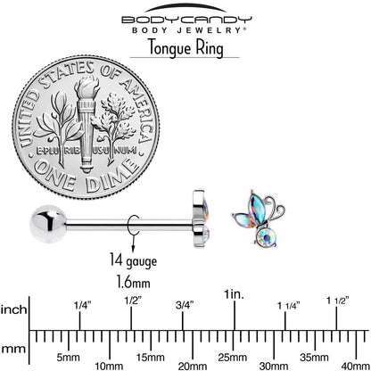 Aurora Gem Fleur de Lis Butterfly Barbell Tongue Ring