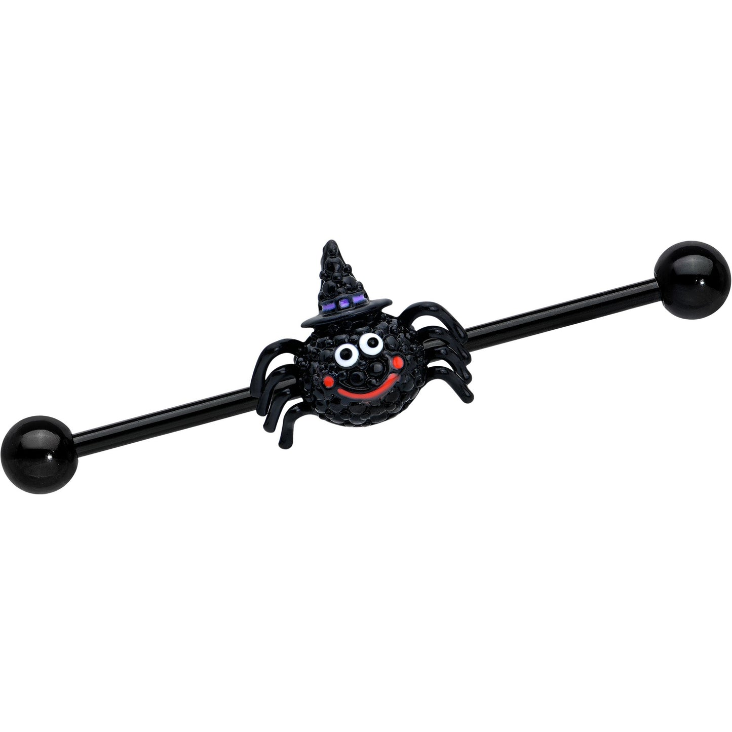 14G Black Halloween Smiling Witch Spider Industrial Barbell 38mm