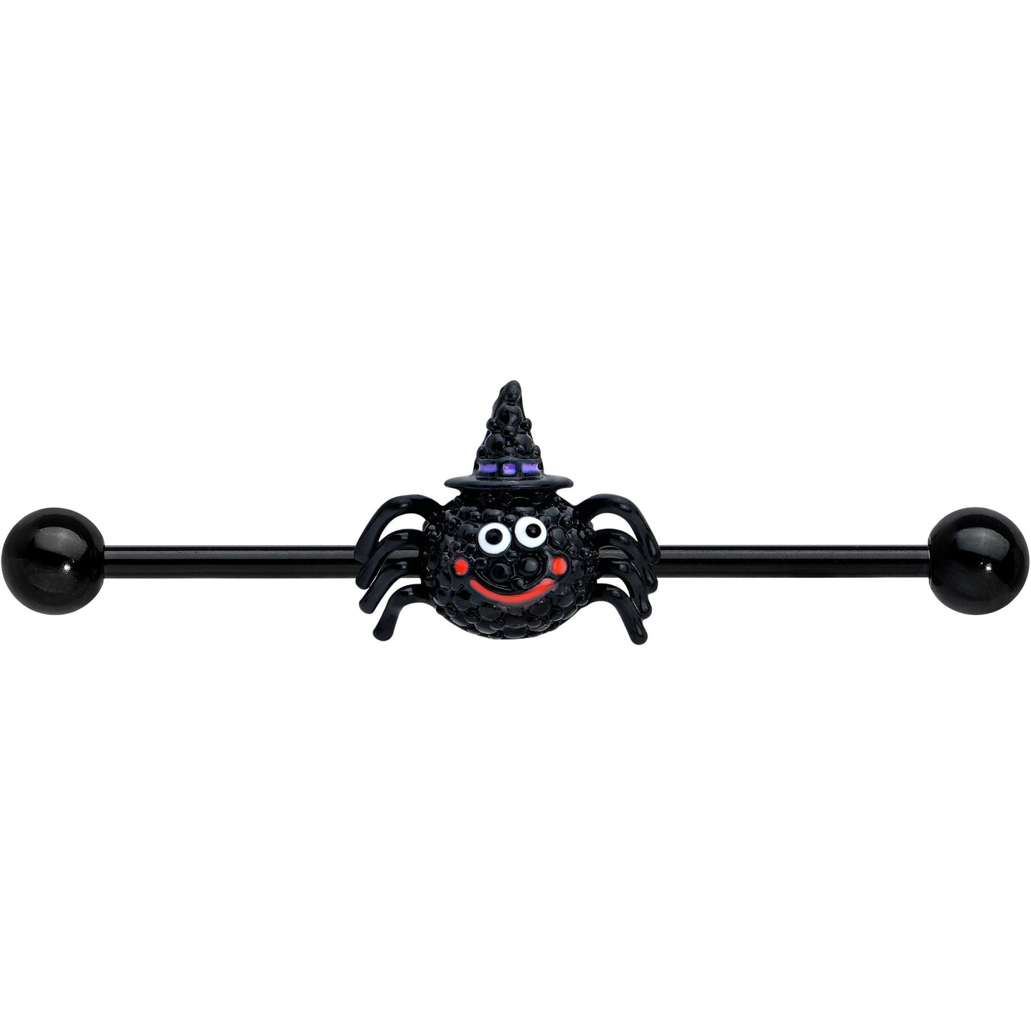 14G Black Halloween Smiling Witch Spider Industrial Barbell 38mm