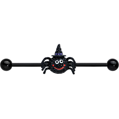 14G Black Halloween Smiling Witch Spider Industrial Barbell 38mm