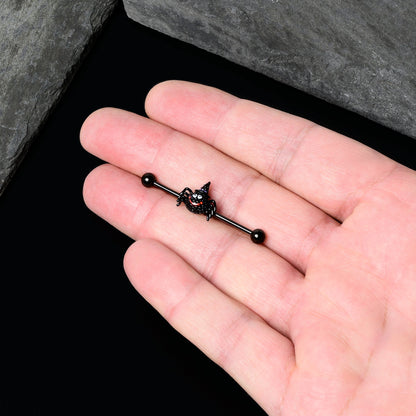 14G Black Halloween Smiling Witch Spider Industrial Barbell 38mm