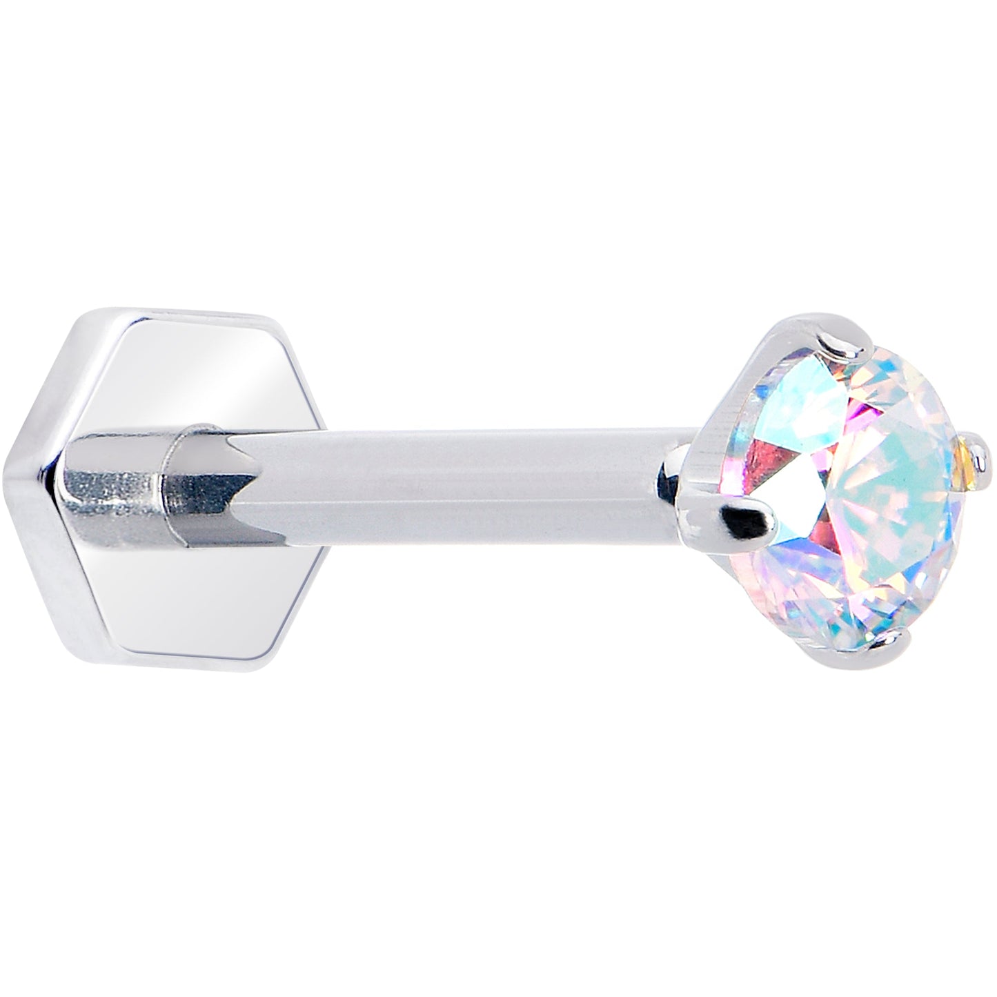 16G 5/16 Aurora CZ Gem ASTM F-136 Implant Grade Titanium Hex End Labret Tragus
