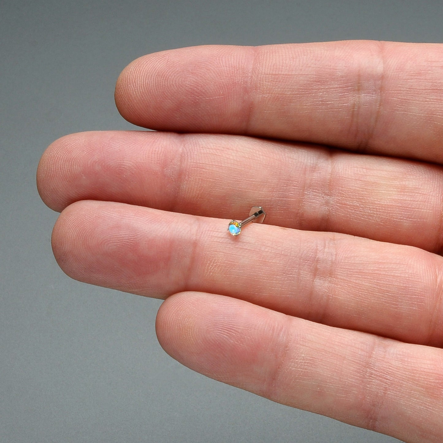 16G 5/16 Aurora CZ Gem ASTM F-136 Implant Grade Titanium Hex End Labret Tragus