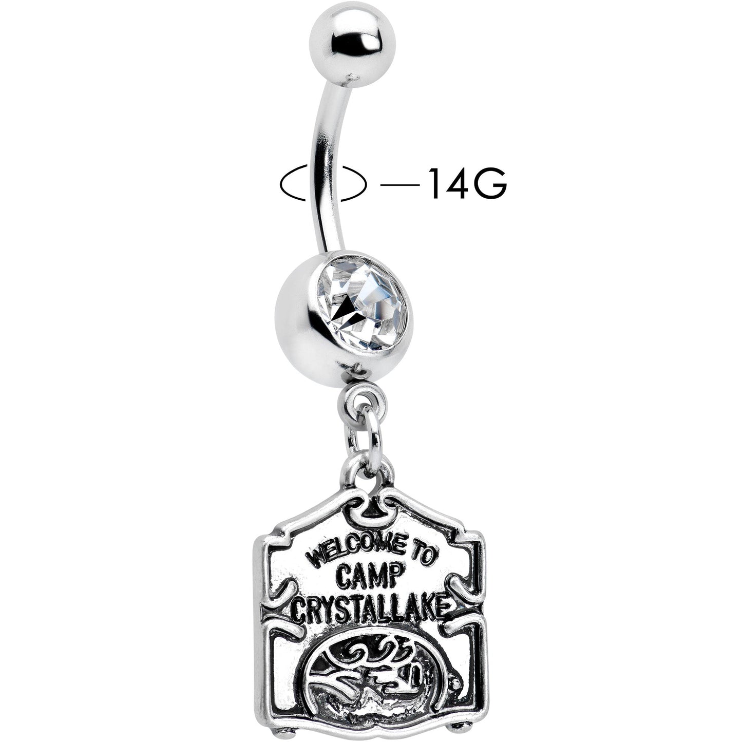 Officially Licensed Friday the 13th Clear Gem Camp Sign Dangle Belly Ring