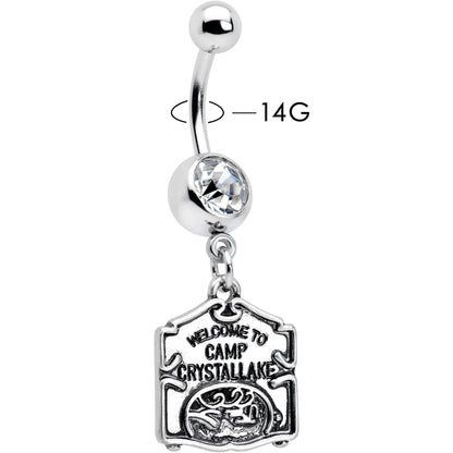 Officially Licensed Friday the 13th Clear Gem Camp Sign Dangle Belly Ring