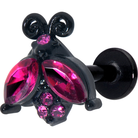 16G 1/4 Pink Gem Black Night Butterfly Labret