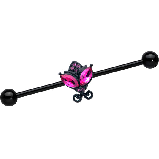 14G Pink Gem Black Night Butterfly Industrial Barbell 38mm