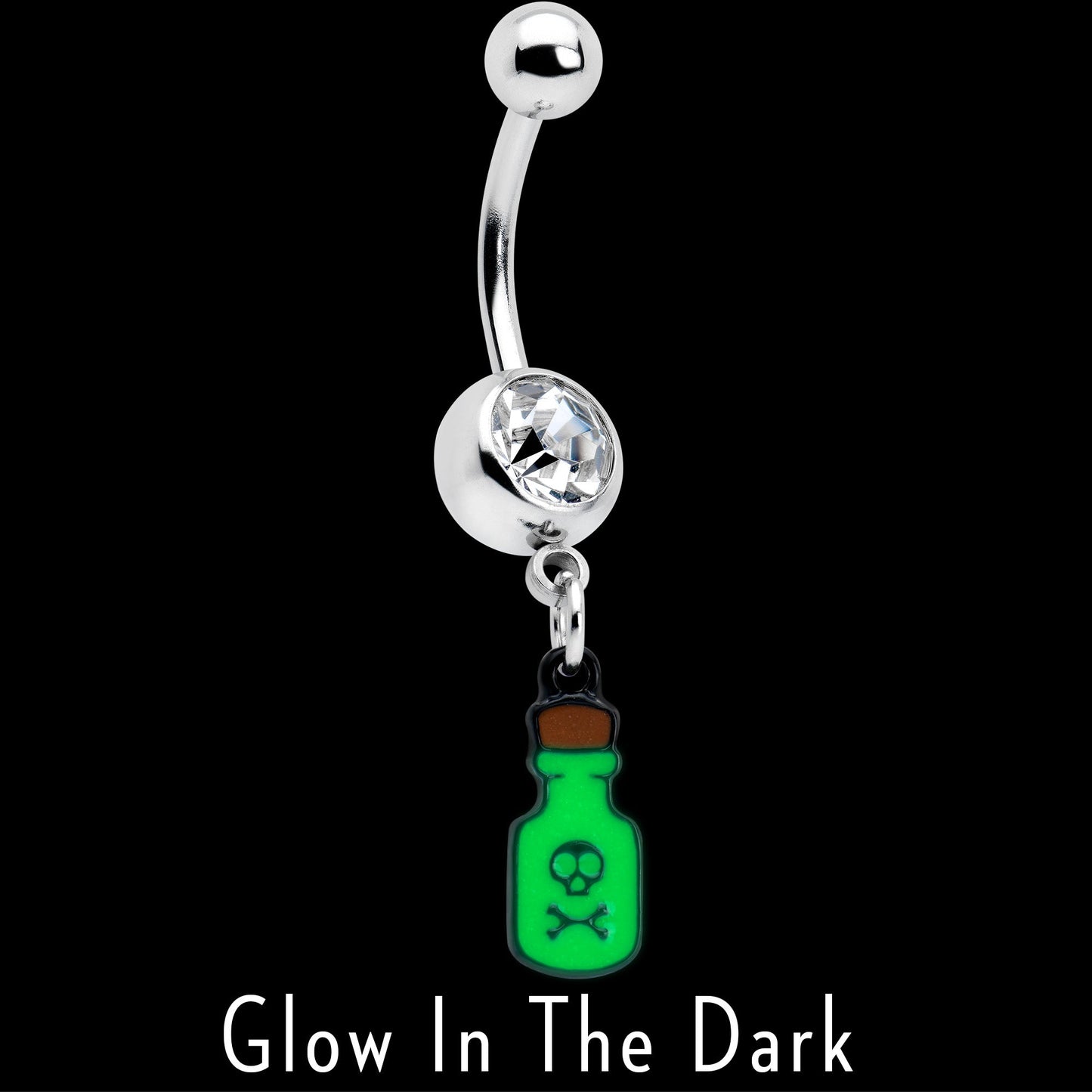 Clear Gem Green Poison Bottle Glow in the Dark Dangle Belly Ring