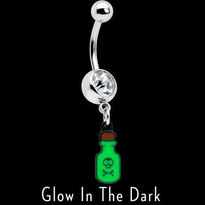 Clear Gem Green Poison Bottle Glow in the Dark Dangle Belly Ring