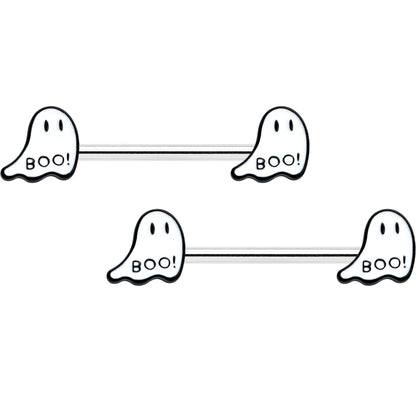 14G 9/16 Halloween Ghost Glow in the Dark Barbell Nipple Ring Set