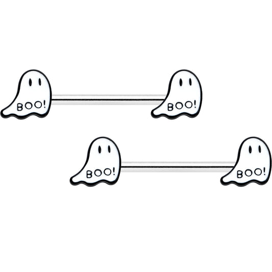 14G 9/16 Halloween Ghost Glow in the Dark Barbell Nipple Ring Set