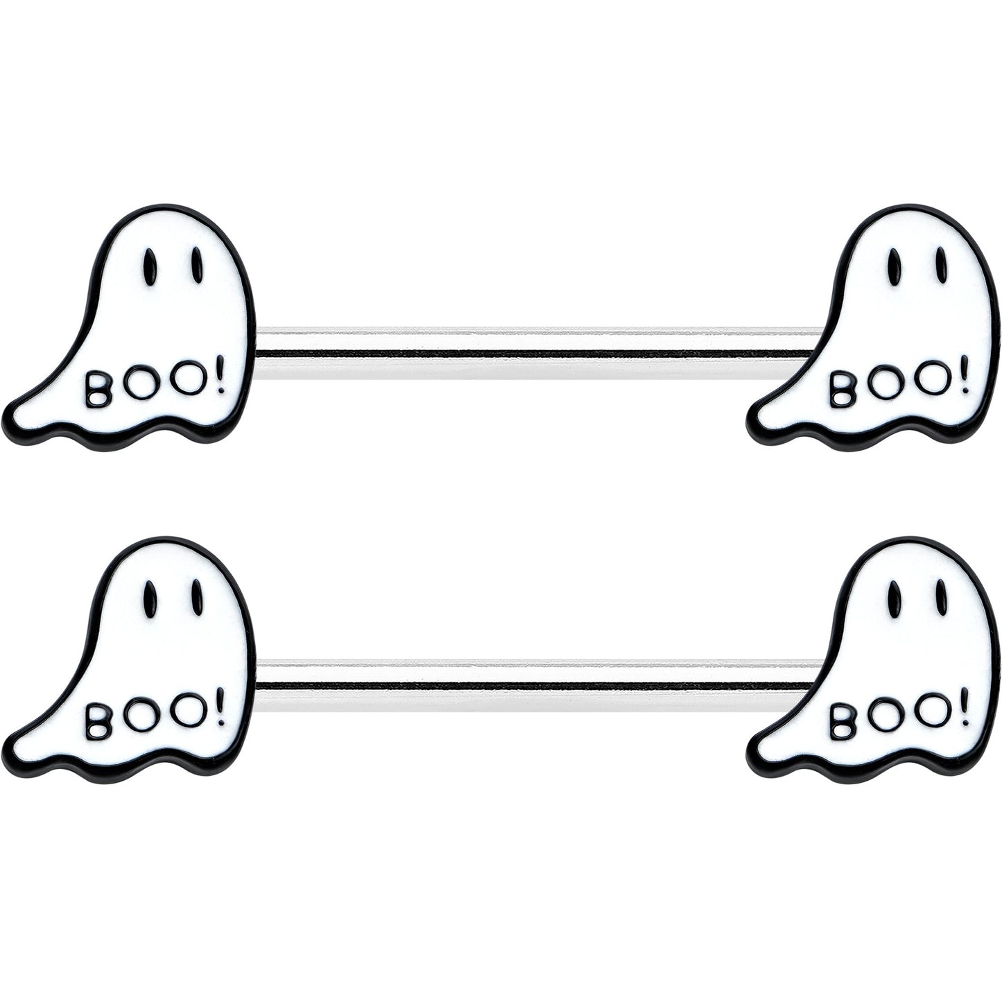 14G 9/16 Halloween Ghost Glow in the Dark Barbell Nipple Ring Set