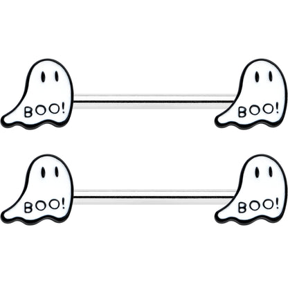 14G 9/16 Halloween Ghost Glow in the Dark Barbell Nipple Ring Set