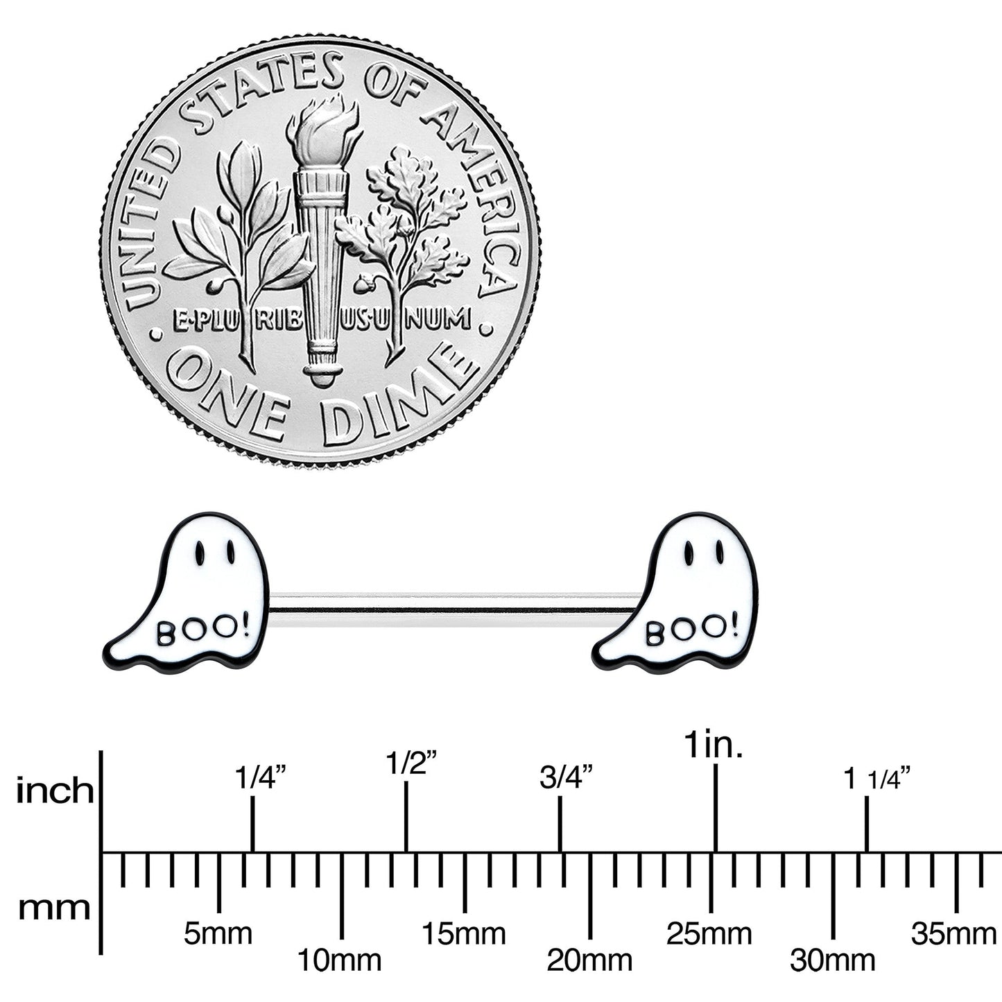 14G 9/16 Halloween Ghost Glow in the Dark Barbell Nipple Ring Set