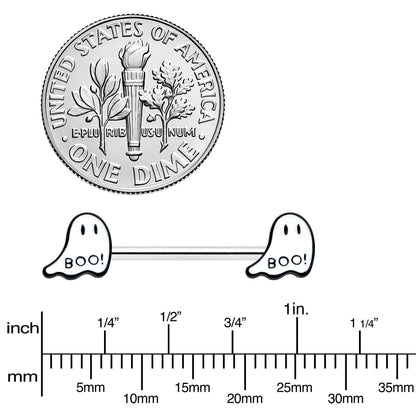 14G 9/16 Halloween Ghost Glow in the Dark Barbell Nipple Ring Set