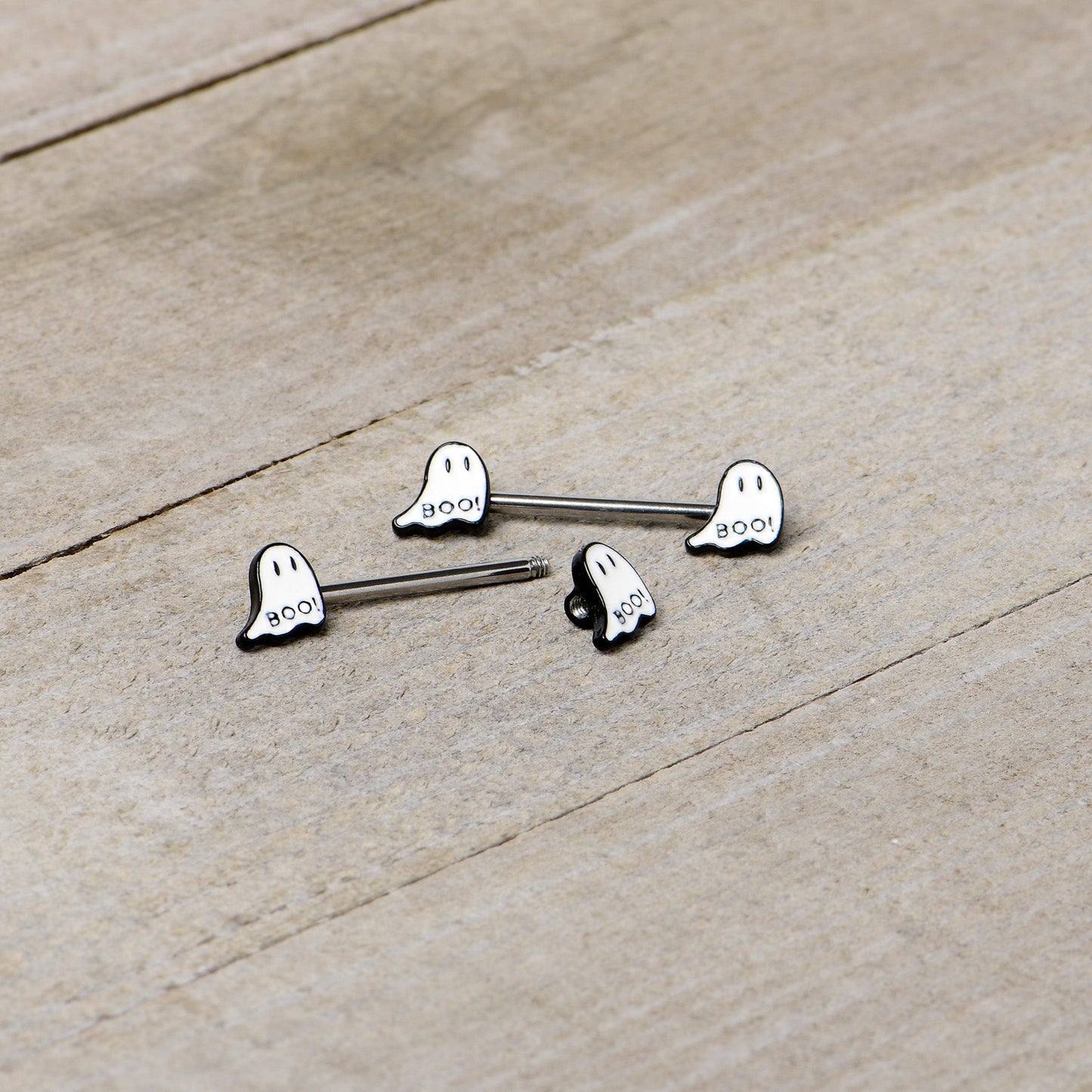 14G 9/16 Halloween Ghost Glow in the Dark Barbell Nipple Ring Set