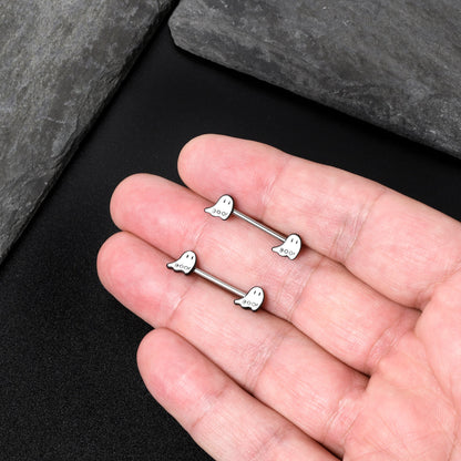 14G 9/16 Halloween Ghost Glow in the Dark Barbell Nipple Ring Set