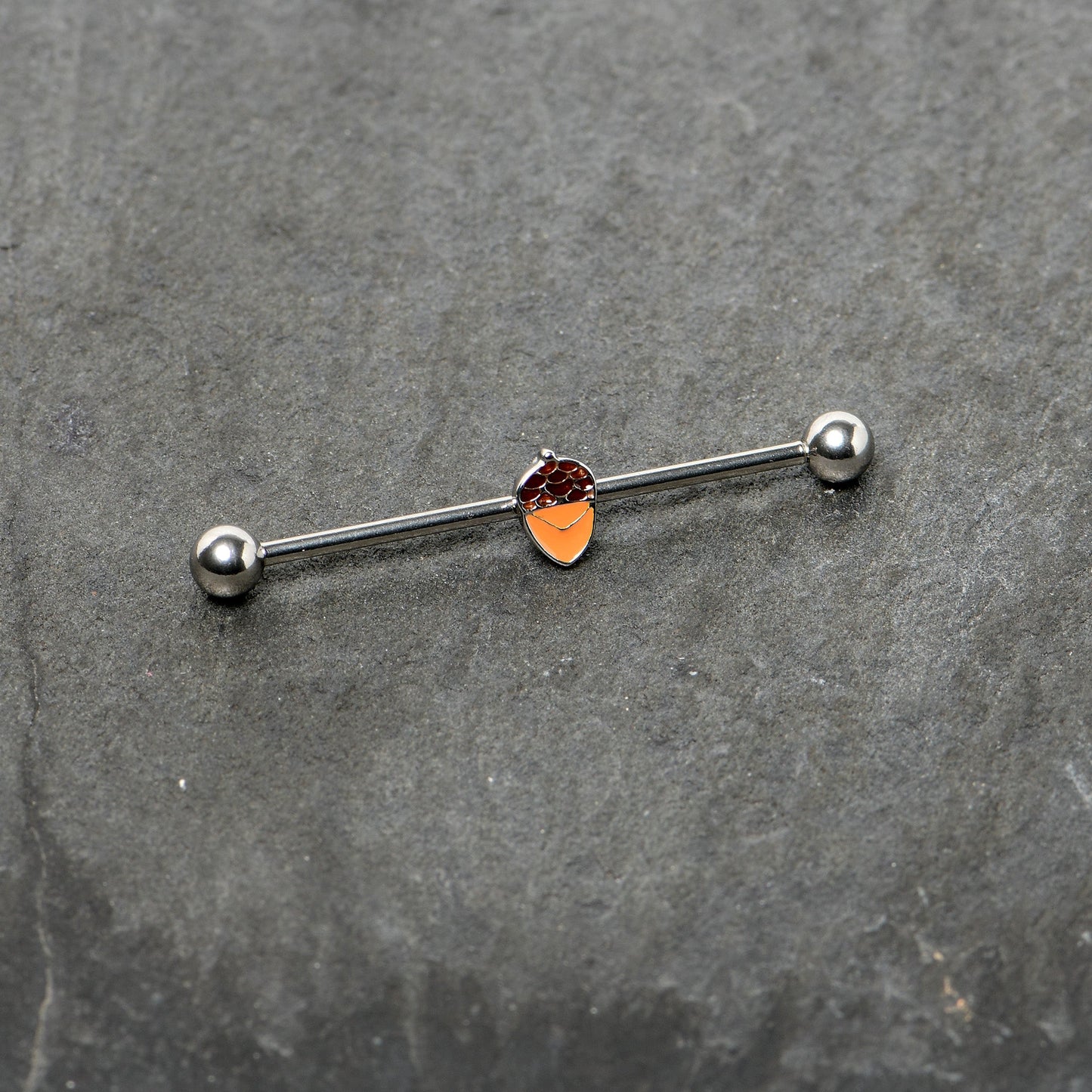 14G Autumn Acorn Brown Orange Industrial Barbell 38mm